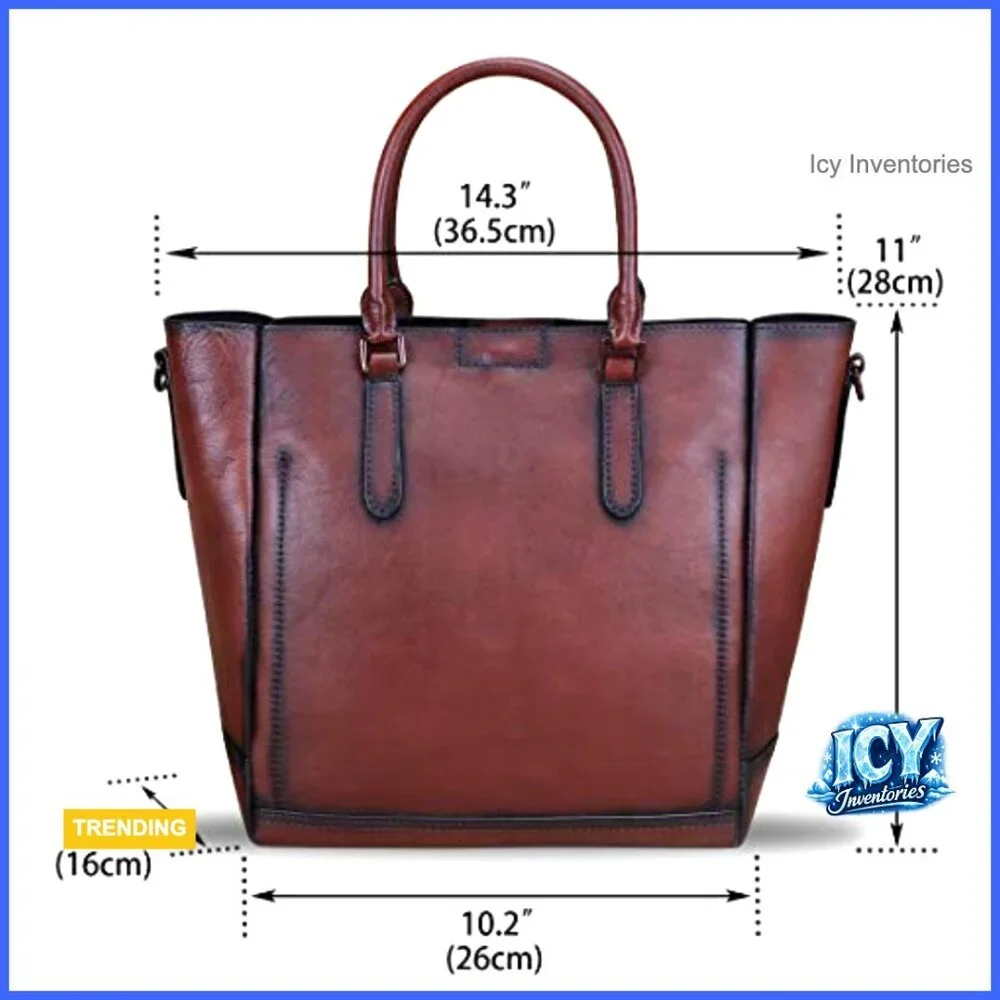 Genuine Leather Handbag Tote Satchel Shoulder Bag Vintage Handmade